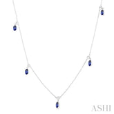 5x3 MM Oval Shape Sapphire and 1/4 Ctw Round Cut Diamonds Precious Station Necklace in 14K White Gold